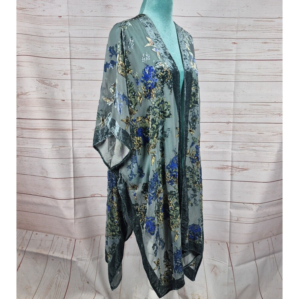 Torrid Velvet Burnout Kimono Romance Blue Green Floral Sz 1/2X Whimsigoth Fairy - Picture 4 of 9